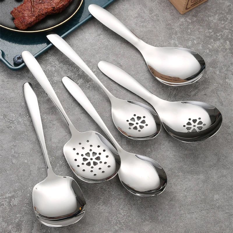 Axyaa Stainless Steel Serving Spoon Colander - Wide-mouthed, Catering Quality