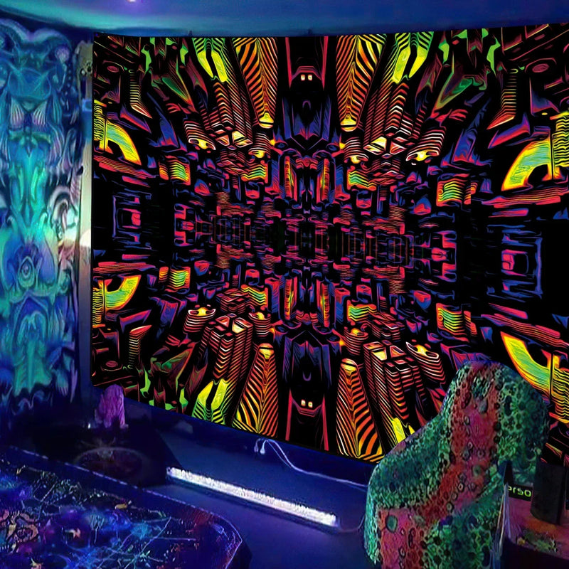 Axyaa Black Light Tapestry UV Reactive Wall Hanging Psychedelic Decor