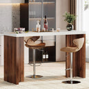 Axyaa Marble Bar Table: 55.12-Inch Modern Freestanding Mini Bar with Faux Marble Finished Tabletop