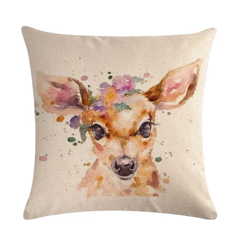 Animal Print Linen Pillowcase by Axyaa - Home Decor Cushion Cover