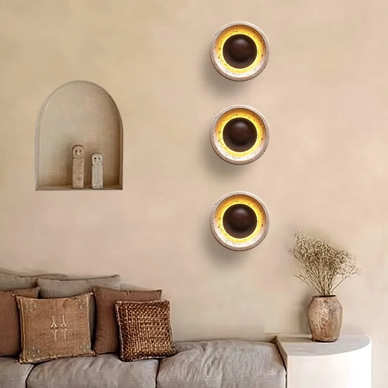 Axyaa LED Wood Wall Lamp Japan Style Switch Yellow Travertine Stair Light