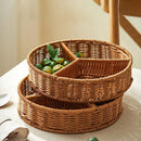 Axyaa Round Handwoven Rattan Basket with 3 Grids, 21/25/28cm
