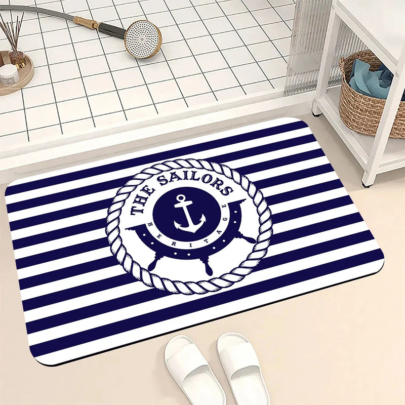 Axyaa Blue Emblem Pattern Diatom Mud Floor Mat: Super Non-Slip & Absorbent