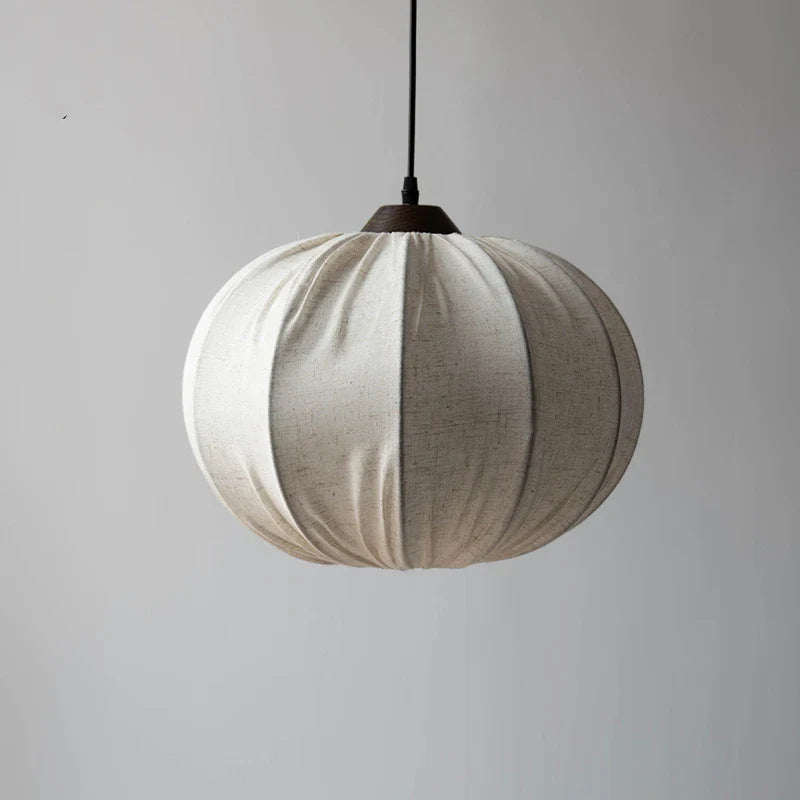 Axyaa Wabi-sabi Fabric Pumpkin Chandelier, Solid Wood Dining Room Tea Room Pendant Lamp