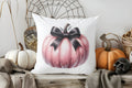 Pink Pumpkin with Bow Cushion Cover for Halloween Decor by Axyaa