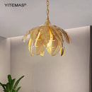 Axyaa Gold Leaves Chandelier: Small Pendant Lighting for Bedroom, Kitchen Island, Hallway