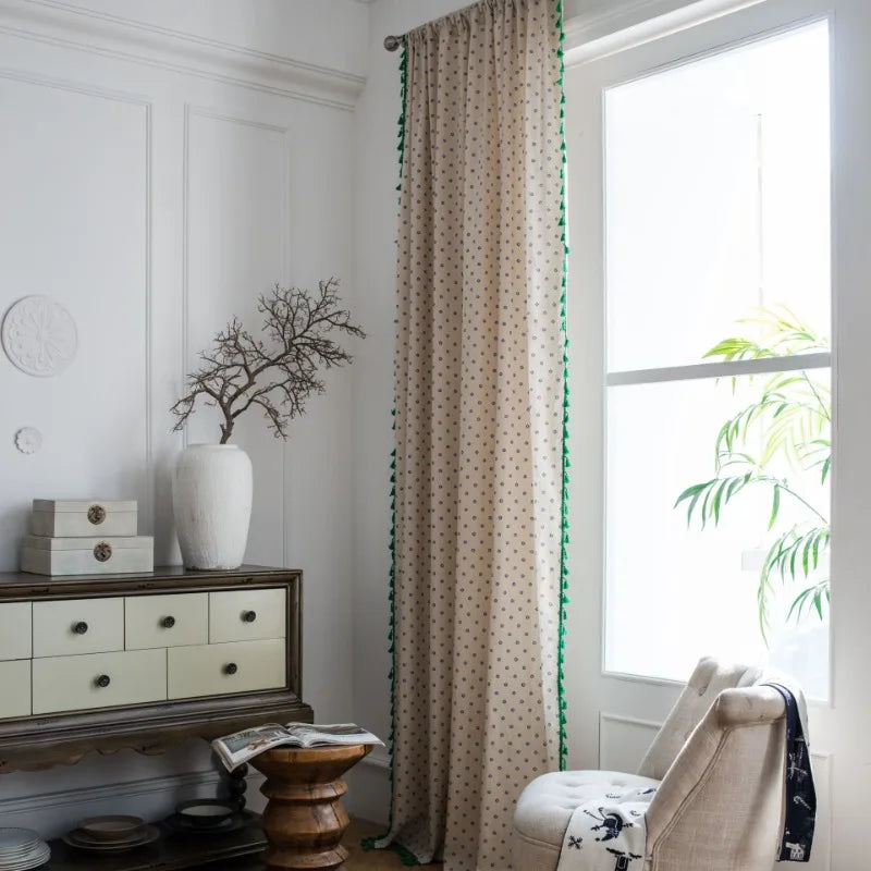 Axya Daisy Print Tassel Cotton Linen American Kitchen Curtain