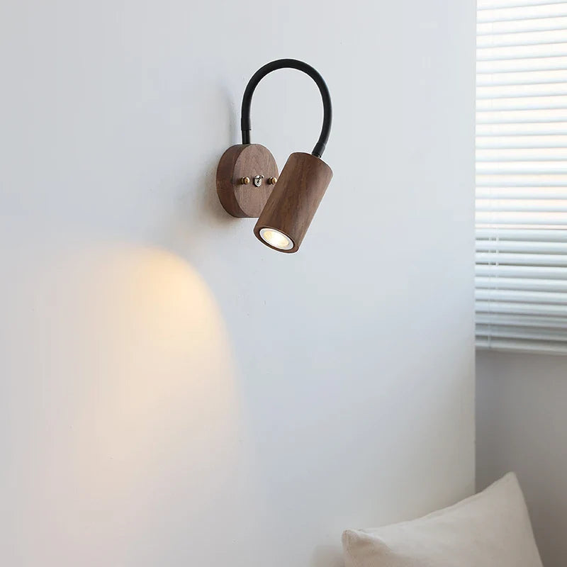 Axyaa Walnut Wood LED Wall Light Up Down Rotate Modern Decor Wooden Bedside Lamp