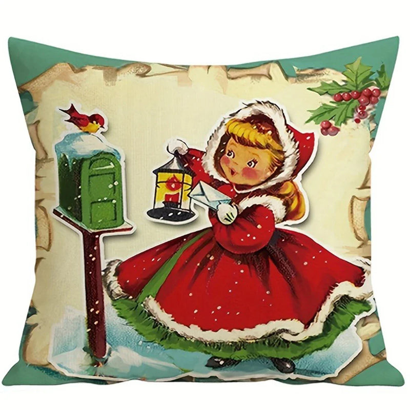 Axyaa Retro Santa Claus Fawn Pillowcase - Christmas Home Decor