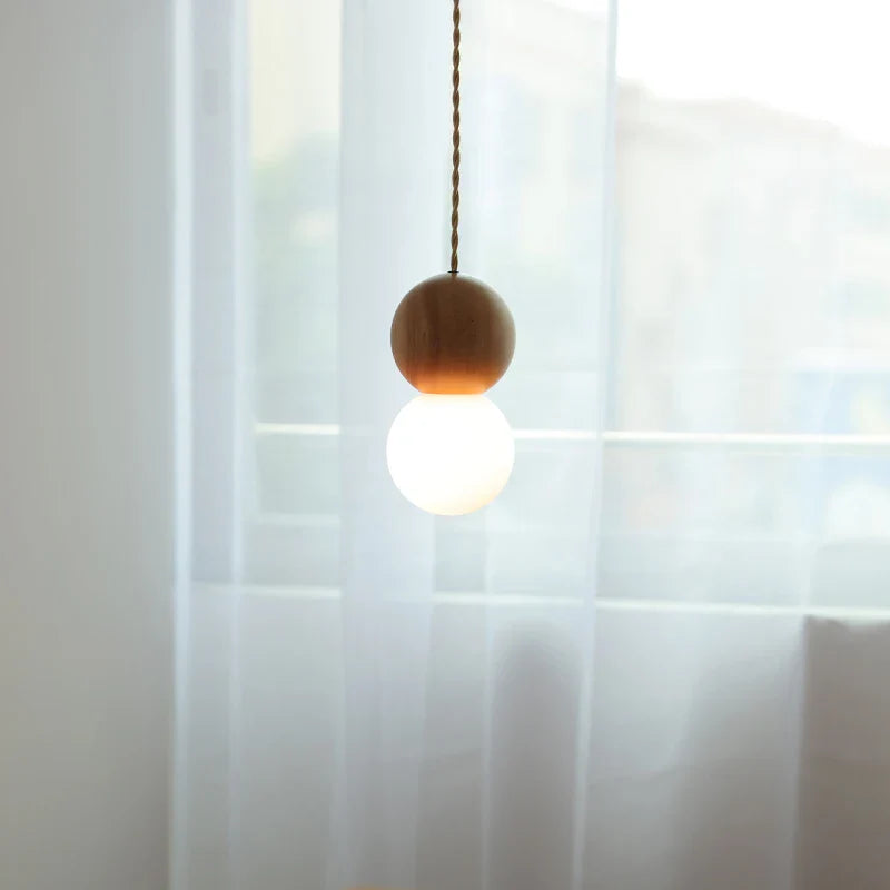 Axyaa Wood Glass Ball LED Pendant Lights Modern Nordic Hanging Lamp