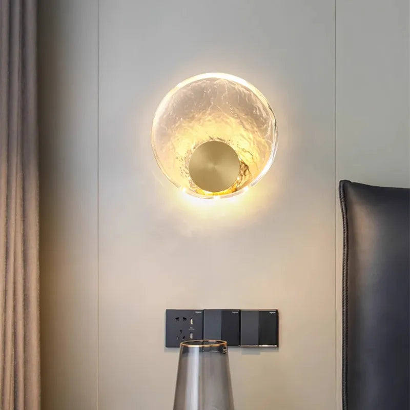 Axyaa Circle Glass Wall Light: Minimalist Nordic Crystal Bedside Lamp