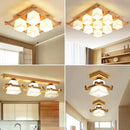 Axyaa Modern Wooden LED Ceiling Lamp with Glass Lampshade for Living Room