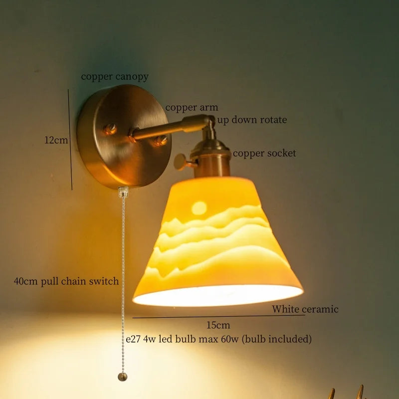 Axyaa Nordic LED Wall Lamps, Modern Copper Arm Ceramic Light for Living Room, Bedroom