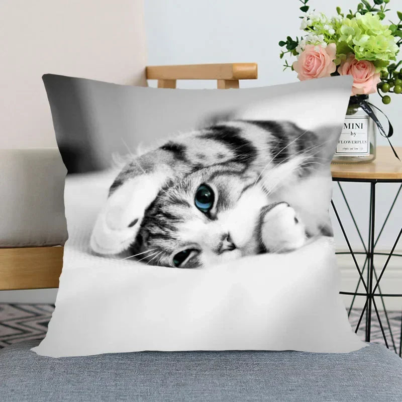 Cute Cat Print Pillowcase by Axyaa - Perfect for Home, Car, and Sofa