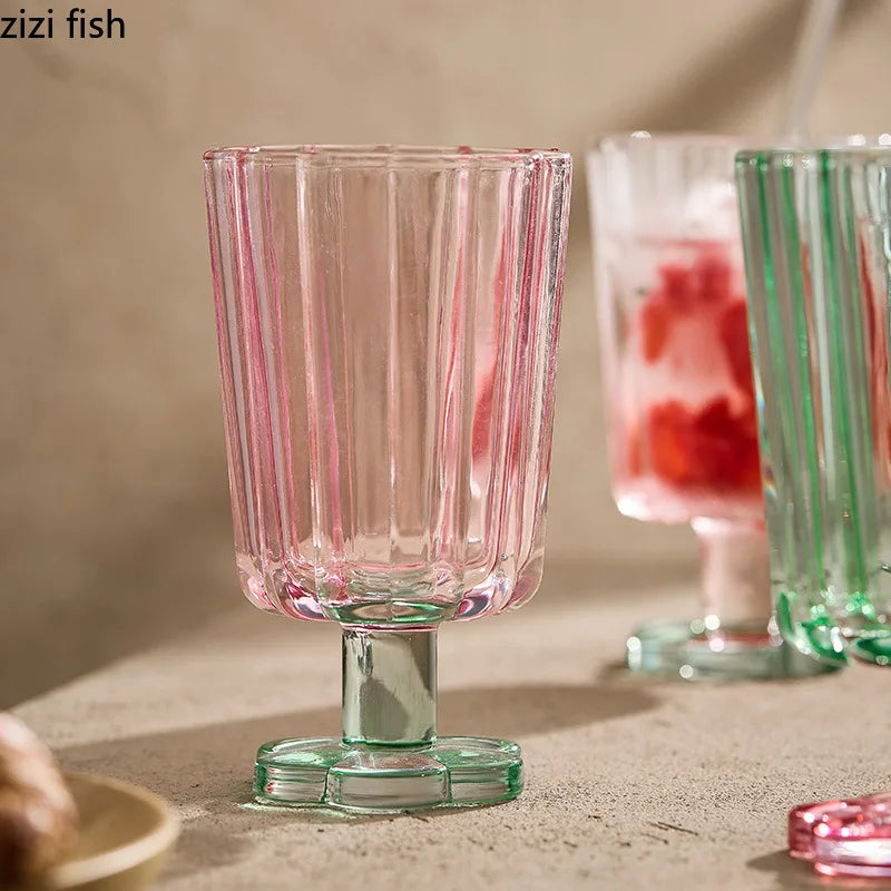 Axya Flower Glass Cups: High Foot Drinkware for Juice, Wine, and More