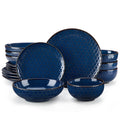 Axyaa Stoneware Dinner Set Blue Embossment Plates 16/32 Piece - Dinnerware Bowls Plates