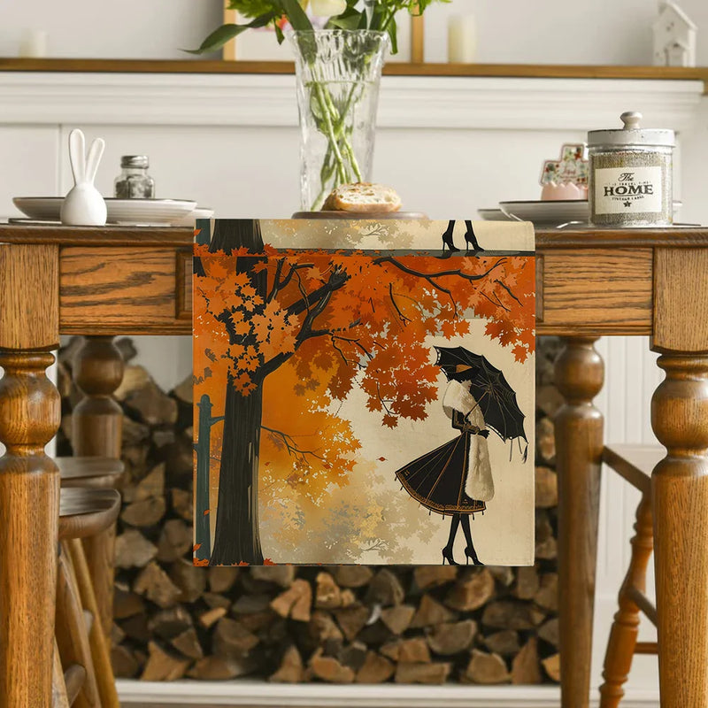 Autumn Maple Leaf Table Runner by Axyaa: Retro Home Dining Decor