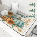 Axyaa Autumn Pumpkin Pine Kitchen Mat • Absorbent & Antiskid • Quick Drain & Tableware Mat