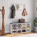 Axyaa Shoe Storage Bench with Cushion, 12-Cubby Organizer, 39.4L Capacity