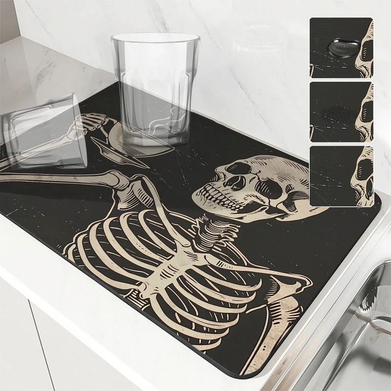 Axyaa Vintage Skull Coffee Absorbent Drying Mat for Kitchen Tables
