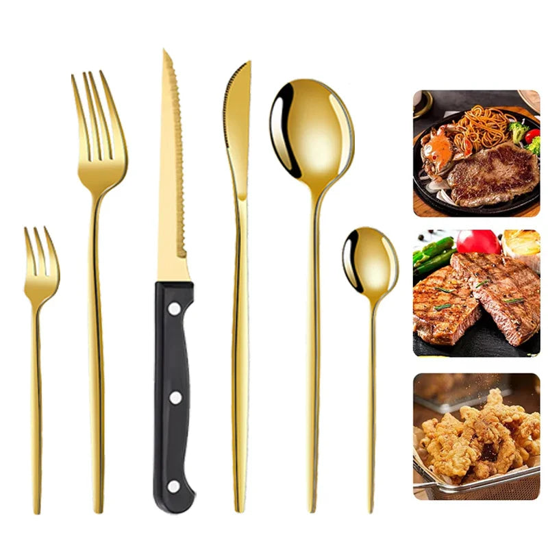 Axyaa 48pc Stainless Steel Tableware Set Knife Fork Spoon Dessert Steak Knife