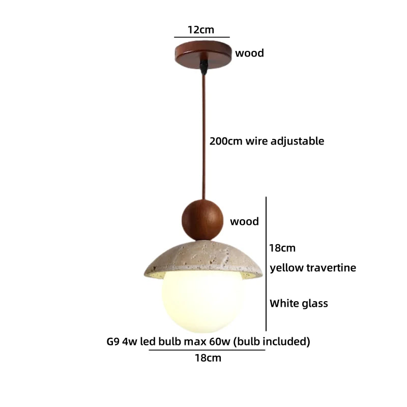 Axyaa White Glass Ball LED Pendant Lights with Wooden Base