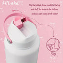 Axyaa Pink Ribbon Bow Thermos Stainless Steel Water Bottle with Straw Lid