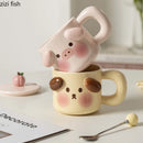 Axya Ceramic Couple's Breakfast Mug Set with Lid, Spoon | Water Milk Tea Afternoon Cups