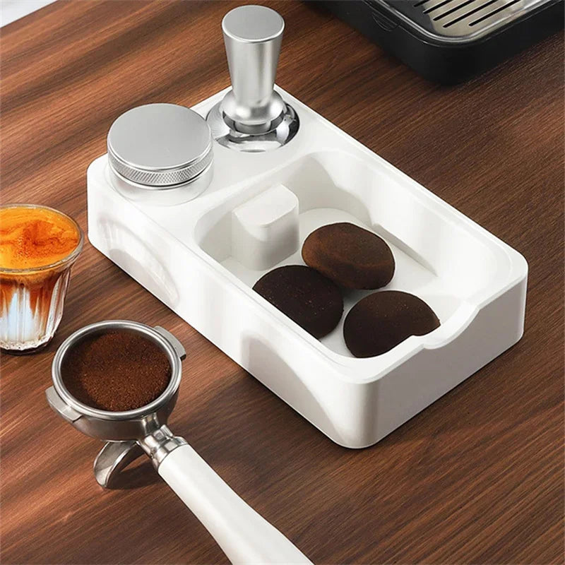 Coffee Grounds Knock Box with Tamper Pad Organizer by Axyaa - Barista Tools
