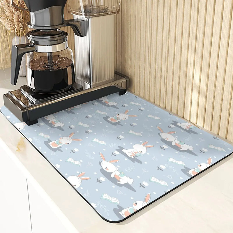 Axyaa Easter Rabbit Print Placemats & Coasters: Absorbent Kitchen Mats & Home Decor