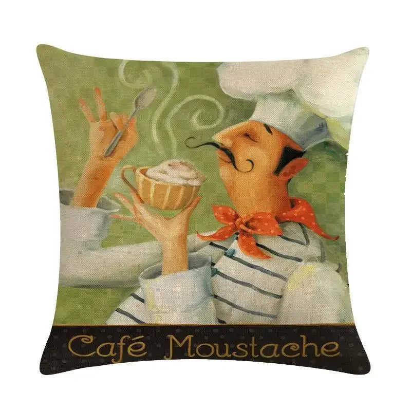 Axyaa Chef Portrait Oil Painting Cotton Linen Throw Pillow Cover 45X45CM