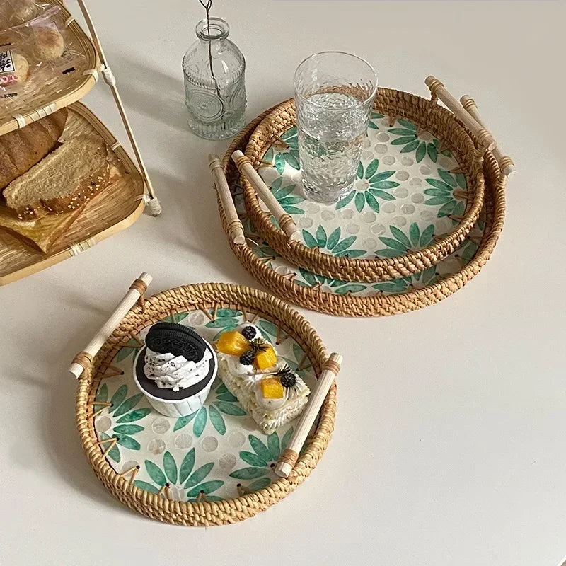 Axya Shell Rattan Storage Tray with Double Ears for Home Decor