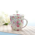 Axyaa Floral Rose Bone  Breakfast Mug with Lid - 500ml Ceramic Coffee Cup