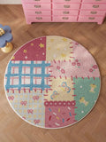 Axyaa Round Patchwork Fluffy Living Room Carpet - Cute Bedroom Area Rugs