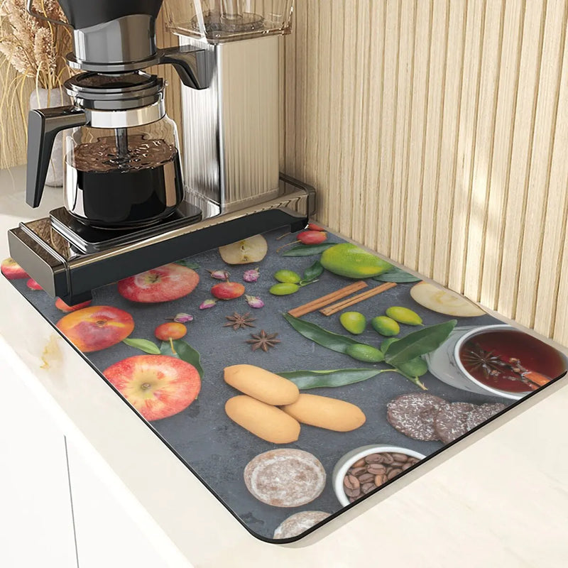 Axyaa Coffee Pattern Placemats Set for Table Cups Coaster Drainer Diatomaceous Earth Mat