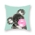 Floral Animal Painting Pillowcase Pink Cat Dog Llama Sofa Cushion Cover Home Decor