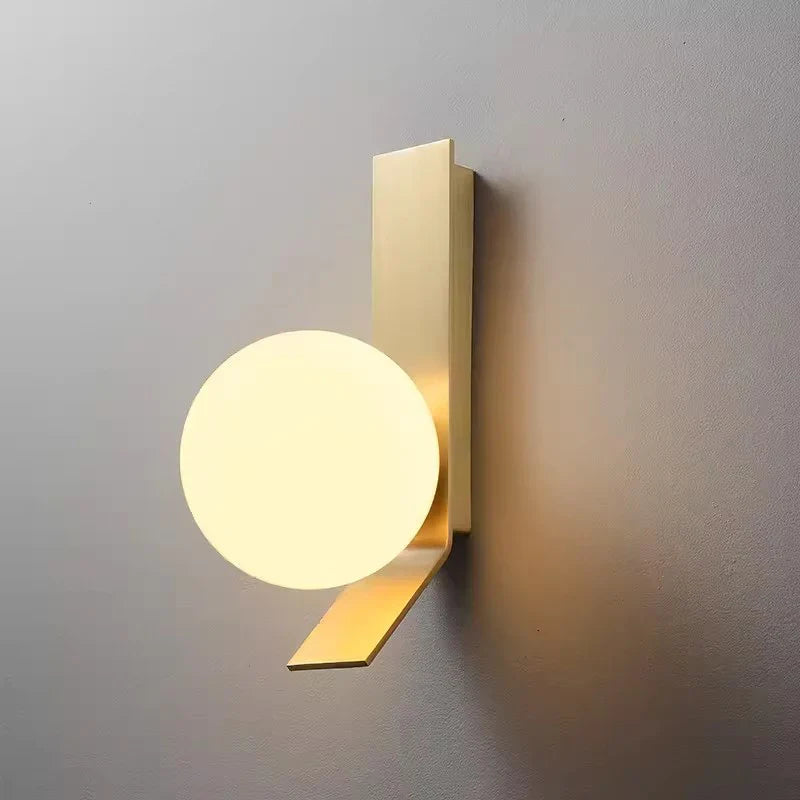 Axyaa Glass Ball Nordic Wall Lamp: Modern, Minimalist, All Copper for Living Room, Bedroom