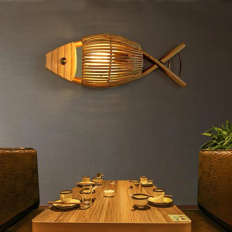 Axya Bamboo Fish Wall Lamp Retro Creative Cafe Bar Teahouse Decor