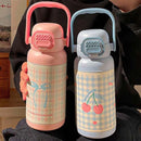 Axyaa Bow Thermo Water Bottle: Cute Design, Portable Handle, Double Drinking, Thermal Bottle