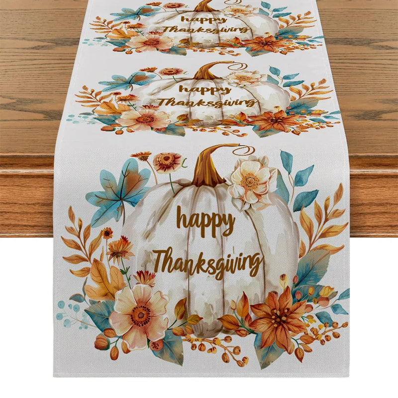 Axyaa Pumpkin Flower Branches Table Runner for Farmhouse Dining Decor