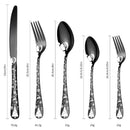 Axyaa 20PCS Stainless Steel Black Plated Cutlery Set with Engraved Handle for Christmas
