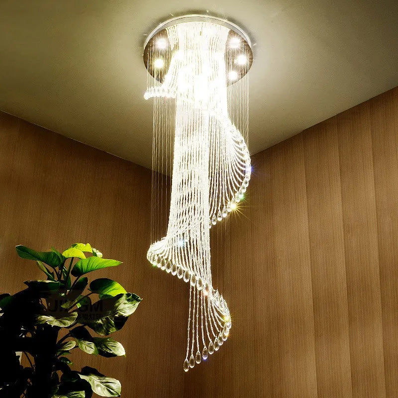 Axyaa Crystal Chandelier: Modern LED Spiral Pendant Light for Hotel Villa Decor