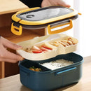 Axyaa 2-Layer Bento Lunch Box with Spoon & Fork, Leakproof Microwavable Food Container