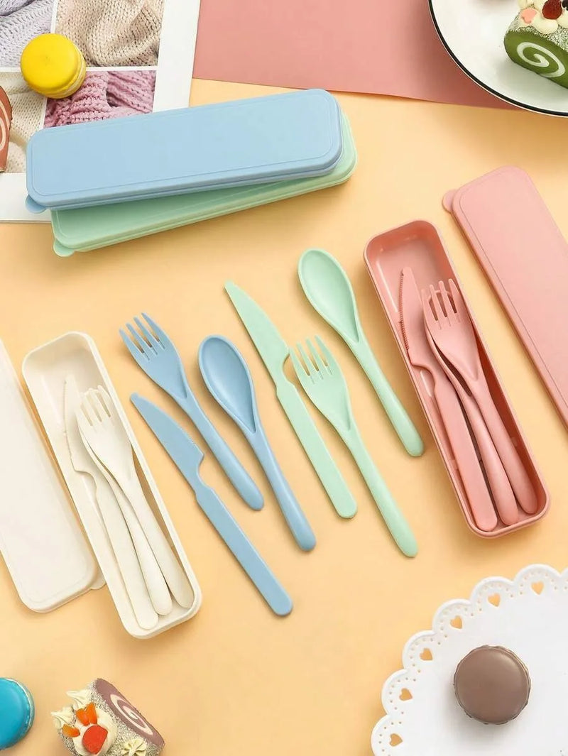 Axyaa Portable Cutlery Set: Plastic Knife, Fork & Spoon - Reusable for School, Outdoor, Camping