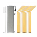Axyaa Stainless Steel Reusable Metal Drinking Straws Set with Cleaner Brush