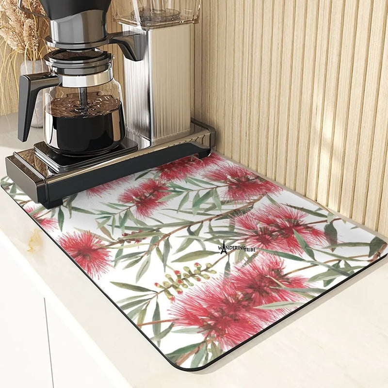 Axyaa Leaf Print Coasters & Drying Mat Set for Kitchen Essentials