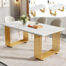 Axyaa 63-Inch Rectangular Faux Marble Dining Table, Modern White Kitchen Table for 4-6