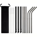 Axyaa Gold Steel Straw Spoon Set with Brush - 13Pcs