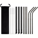 Axyaa Gold Steel Straw Spoon Set with Brush - 13Pcs