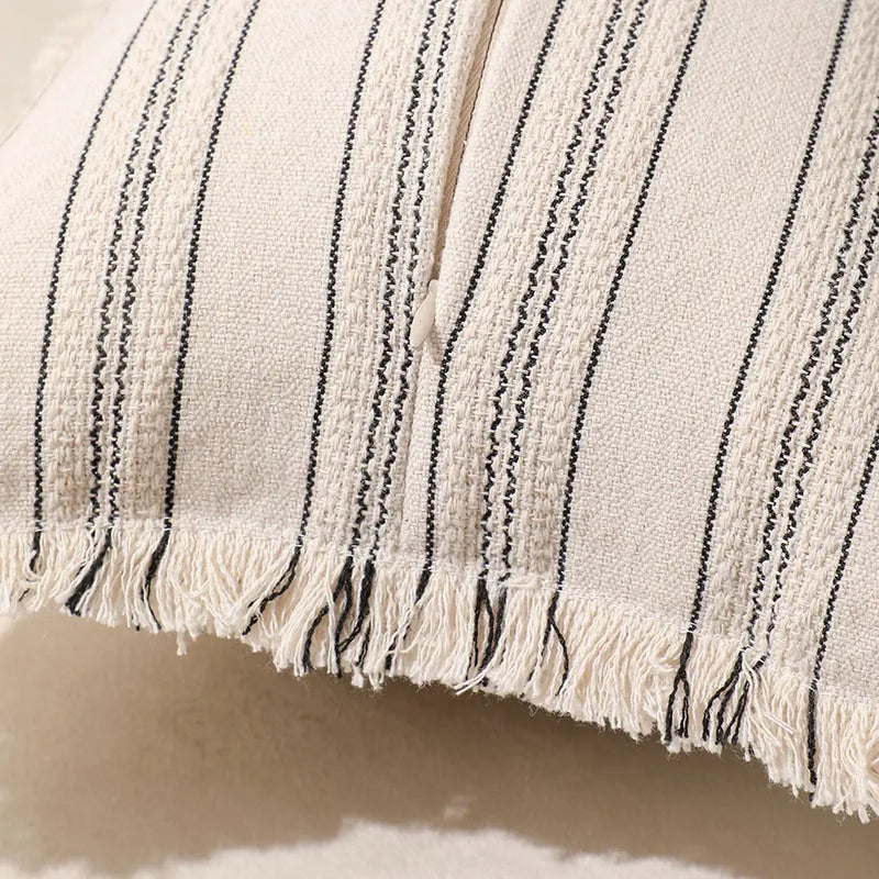 Boho Fringed Edge Striped Pillow Covers 30x50 for Living Room Sofa by Axyaa